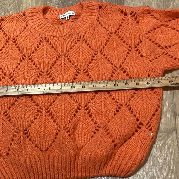 Moon River cropped orange oversized sweater loose crochet weave. Xs - Picture 5 of 7